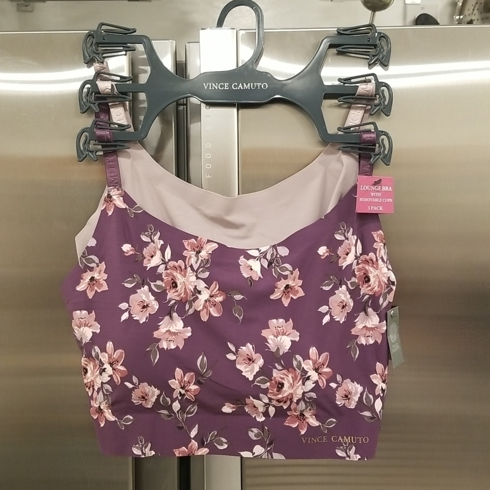 💕VINCE CAMUTO💕 Bralette Set (2 Pack) Purple Floral & Lavender Solid Small NWT